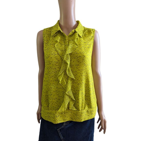 CAbi Sz S #3071 Chartreuse Reign Sleeveless Blouse Tank Ruffle Office Academia - Picture 1 of 8